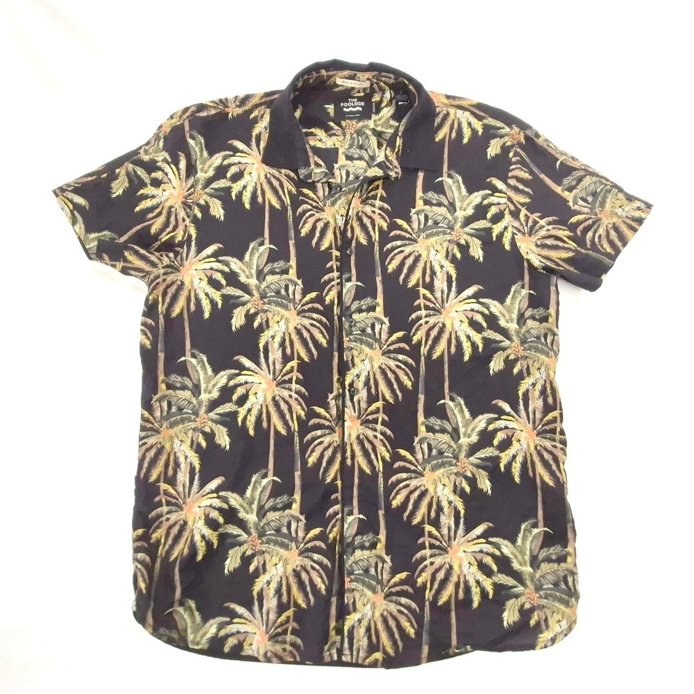 Scotch Soda Poolside Palm Tree Print Button Down Shirt Black Tropical Hawaii XL